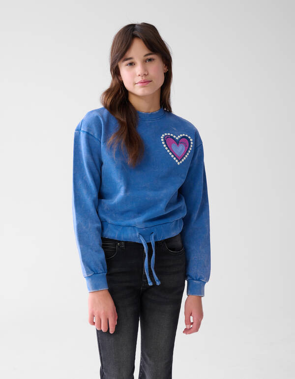 Heart Washed Sweater Blauw SHOEBY GIRLS
