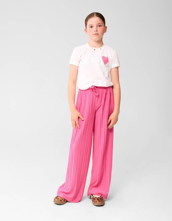 Pliss&eacute; Wide Leg Broek Roze SHOEBY GIRLS