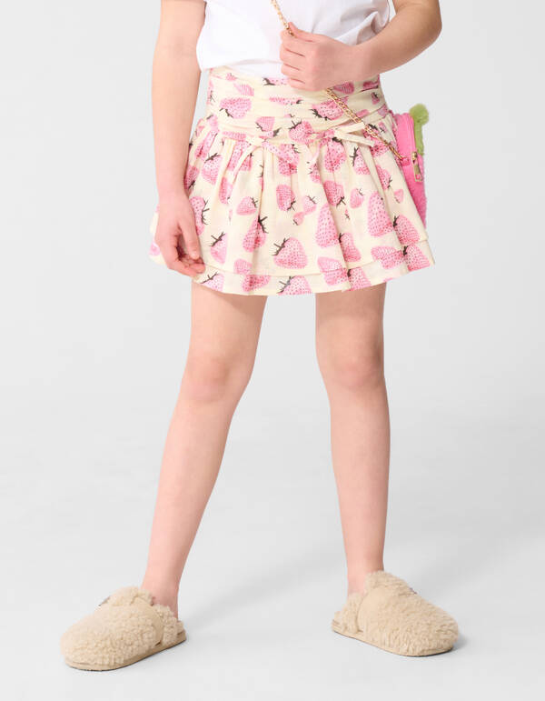 Strawberry Print Mini Rok Gebroken Wit SHOEBY GIRLS