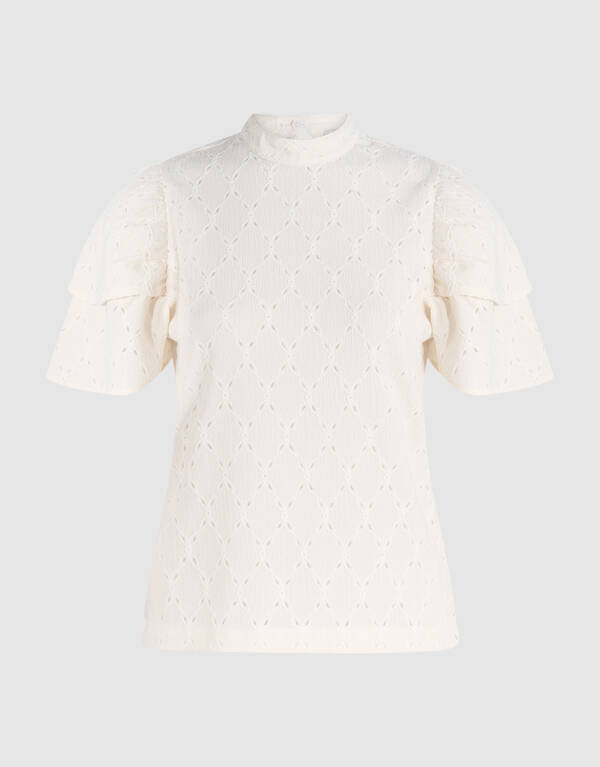 Ajour Ruffle Top Gebroken Wit SHOEBY WOMEN