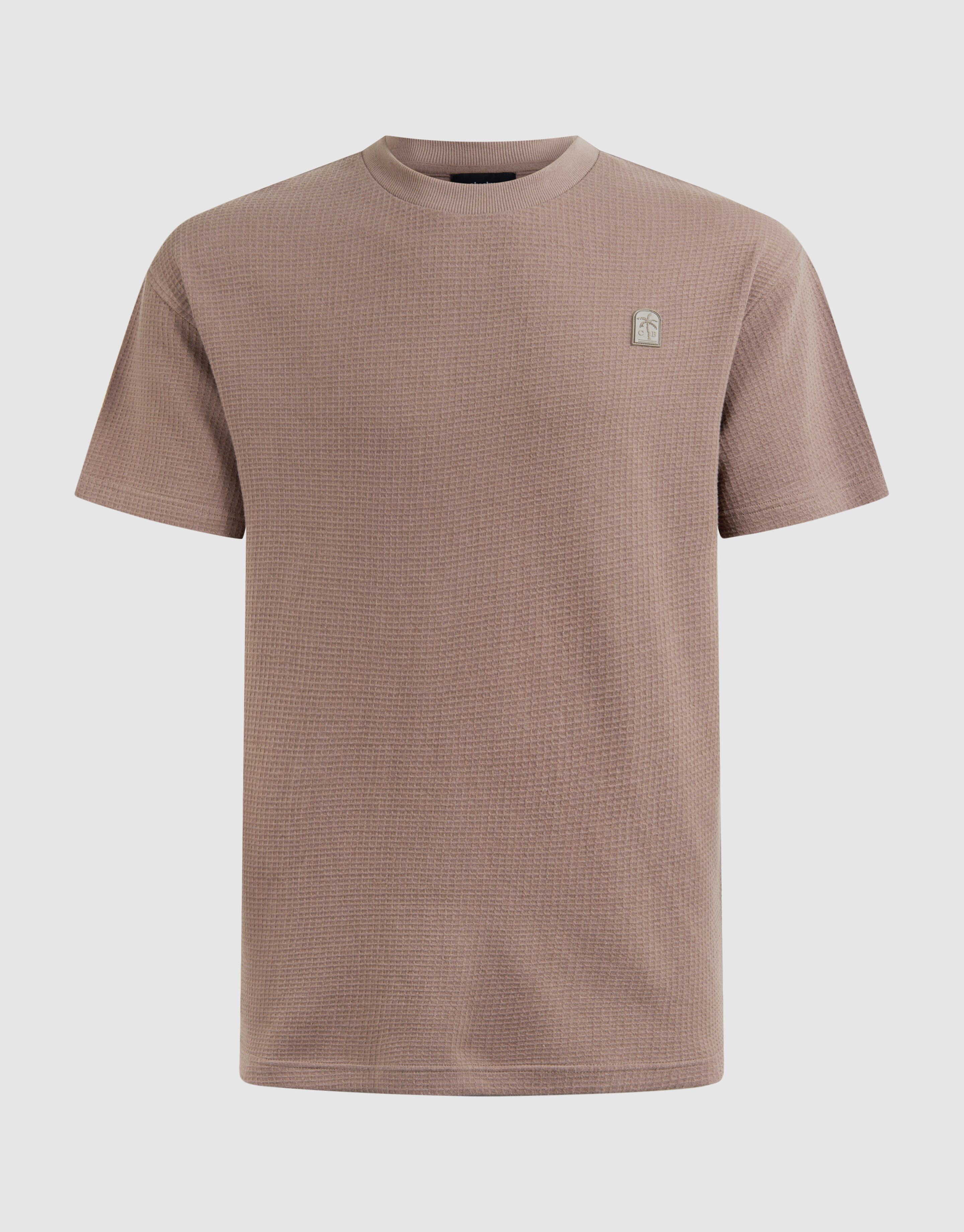 Waffle Structuur T-shirt Lichtbruin SHOEBY MEN