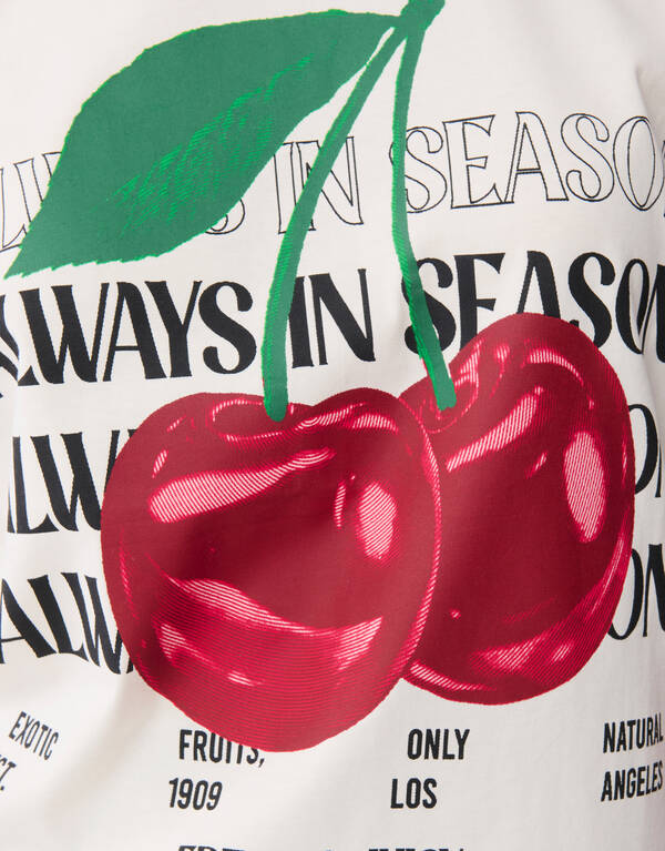 Cherry Artwork T-shirt Gebroken Wit SHOEBY WOMEN