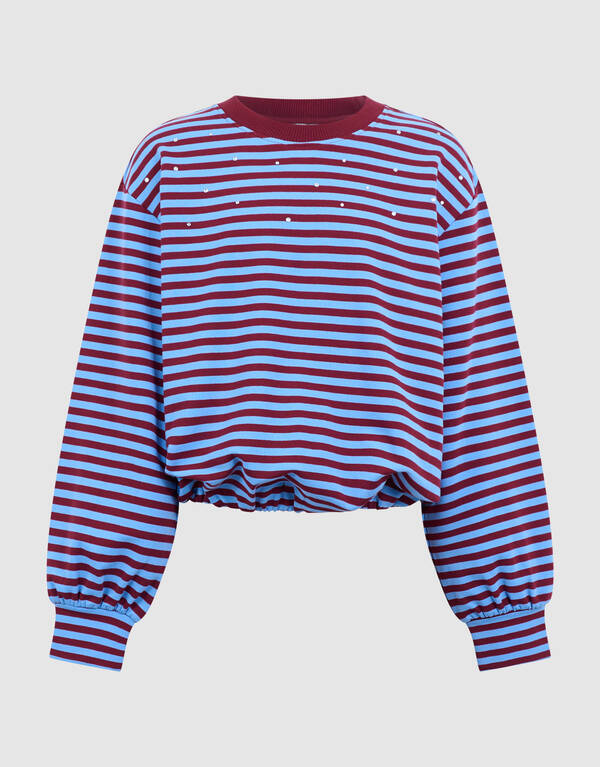 Stiped Balloon Fit Sweater Donkerrood/Blauw SHOEBY GIRLS