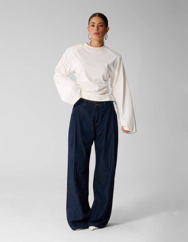 Pleated Wide Leg Fit Jeans Donkerblauw SHOEBY WOMEN