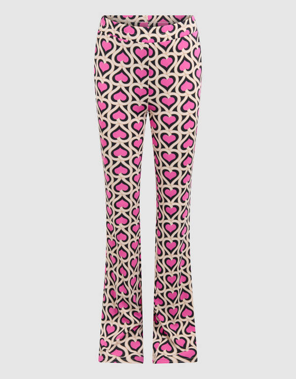 Heart Printed Rib Flared Legging Roze SHOEBY GIRLS