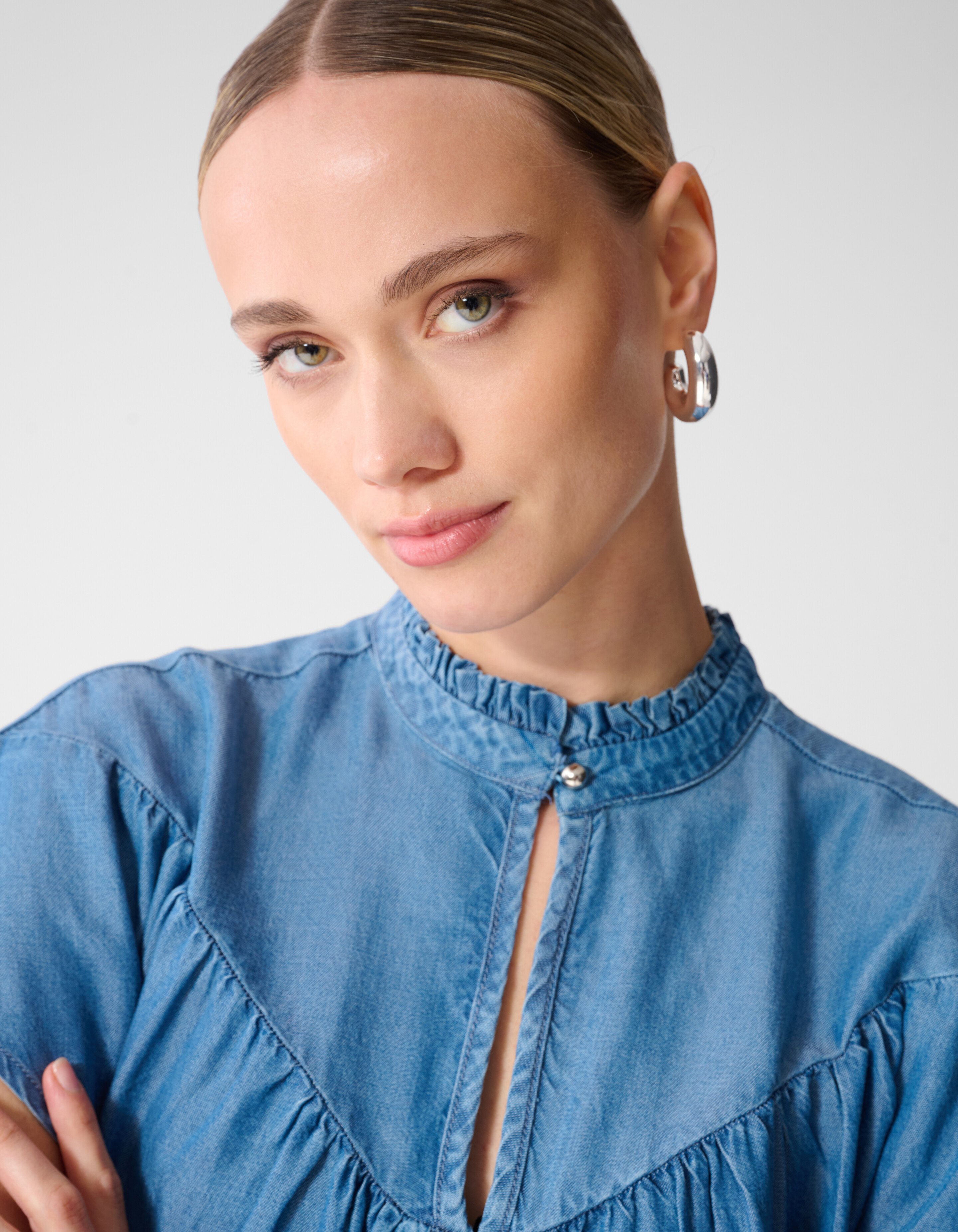 Stud Denim Ruffle Top Blauw SHOEBY WOMEN