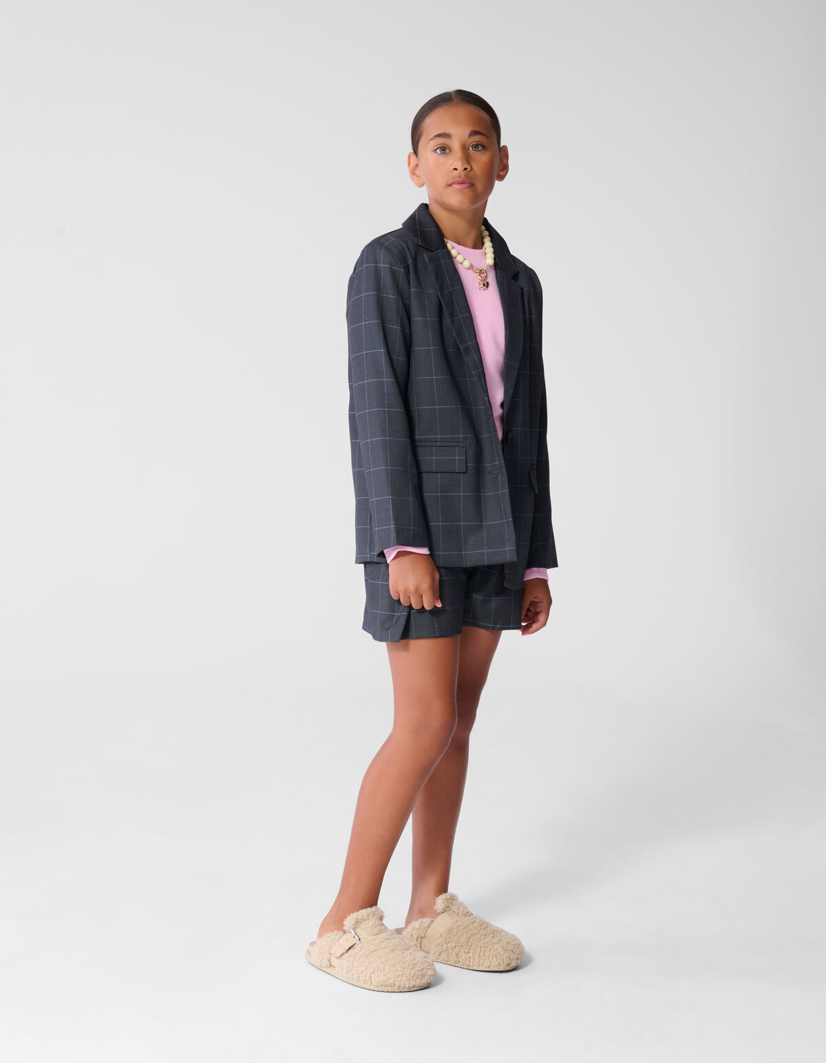 Relaxed Fit Ruiten Blazer Donkergrijs SHOEBY GIRLS