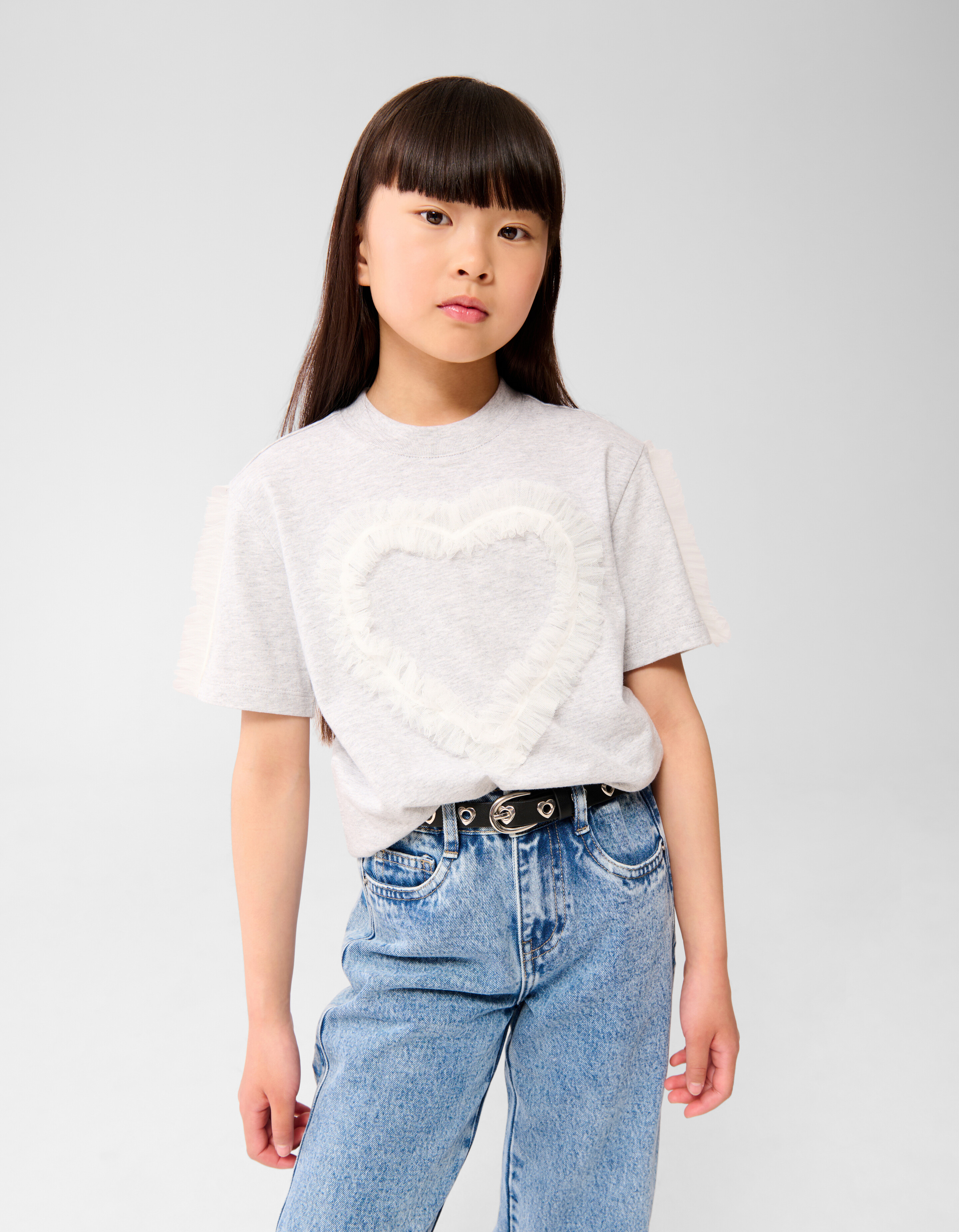Mesh Heart T-shirt Lichtgrijs SHOEBY GIRLS