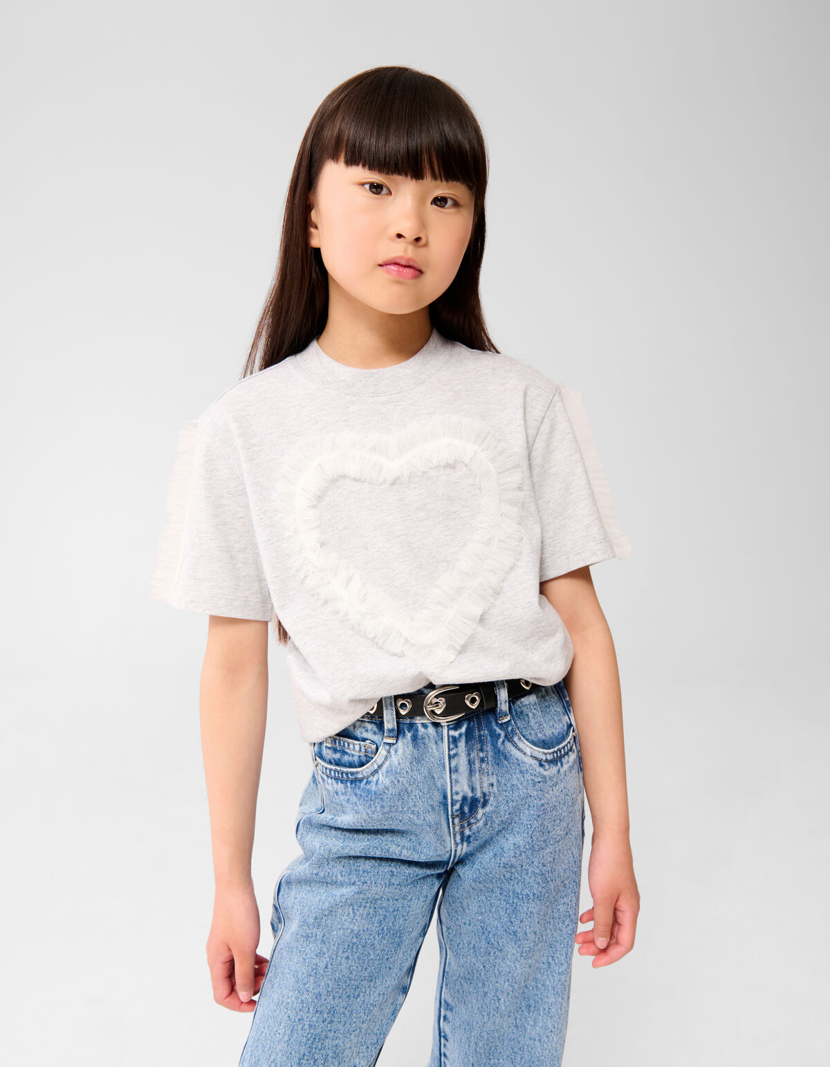 Mesh Heart T-shirt Lichtgrijs SHOEBY GIRLS