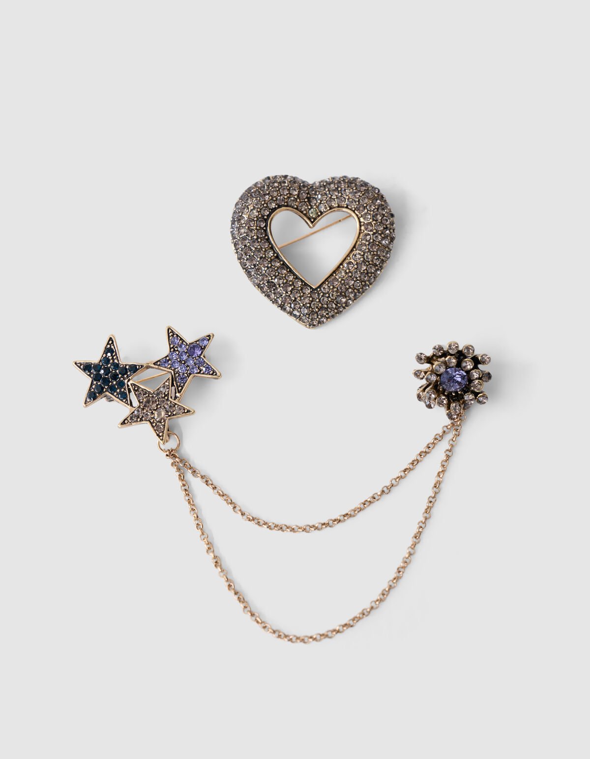 Heart Strass Broche Set Goud SHOEBY ACCESSOIRES