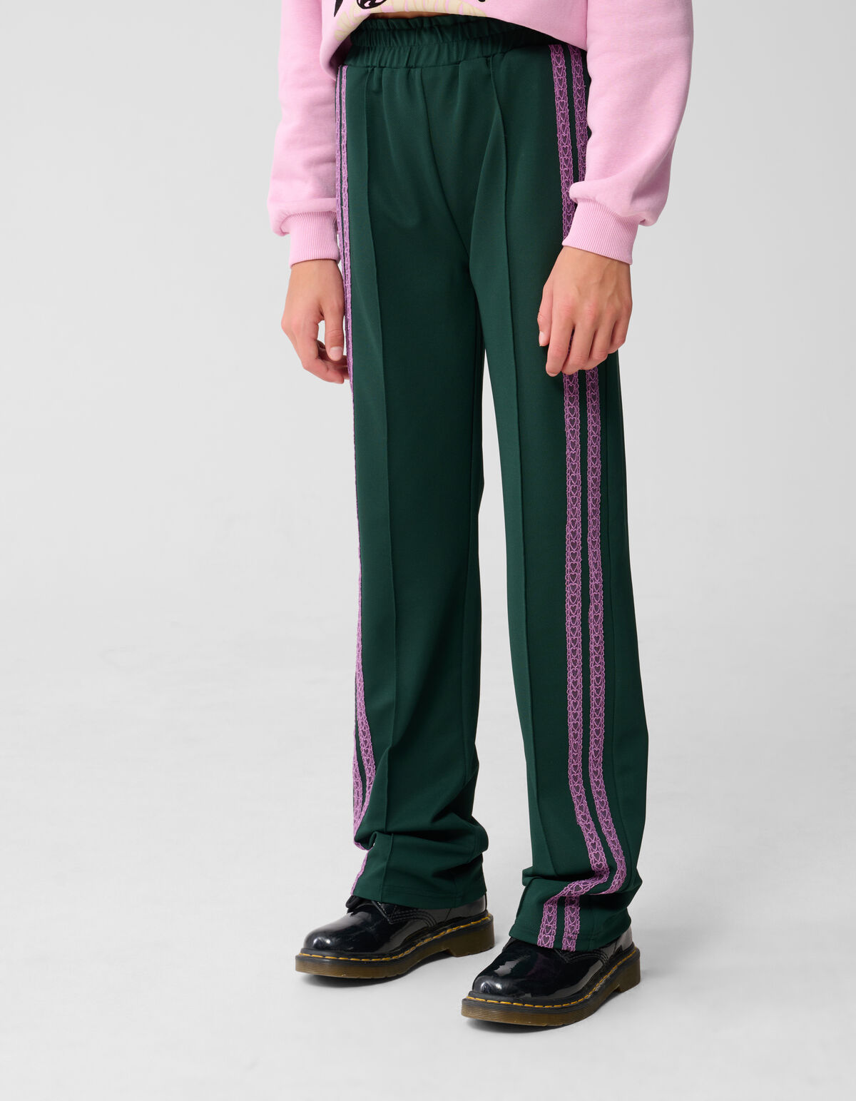 Sporty Wide Leg Broek Donkergroen SHOEBY GIRLS