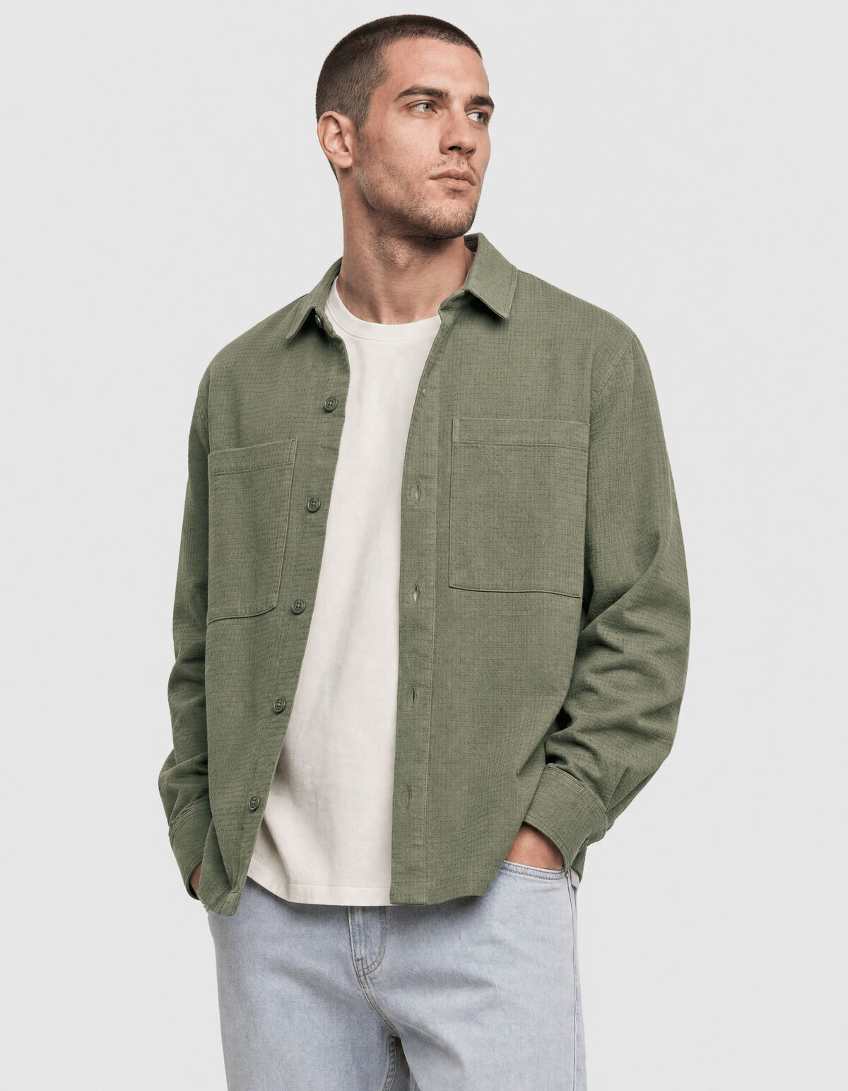 Block Jaqcuard Overshirt Groen SHOEBY MEN