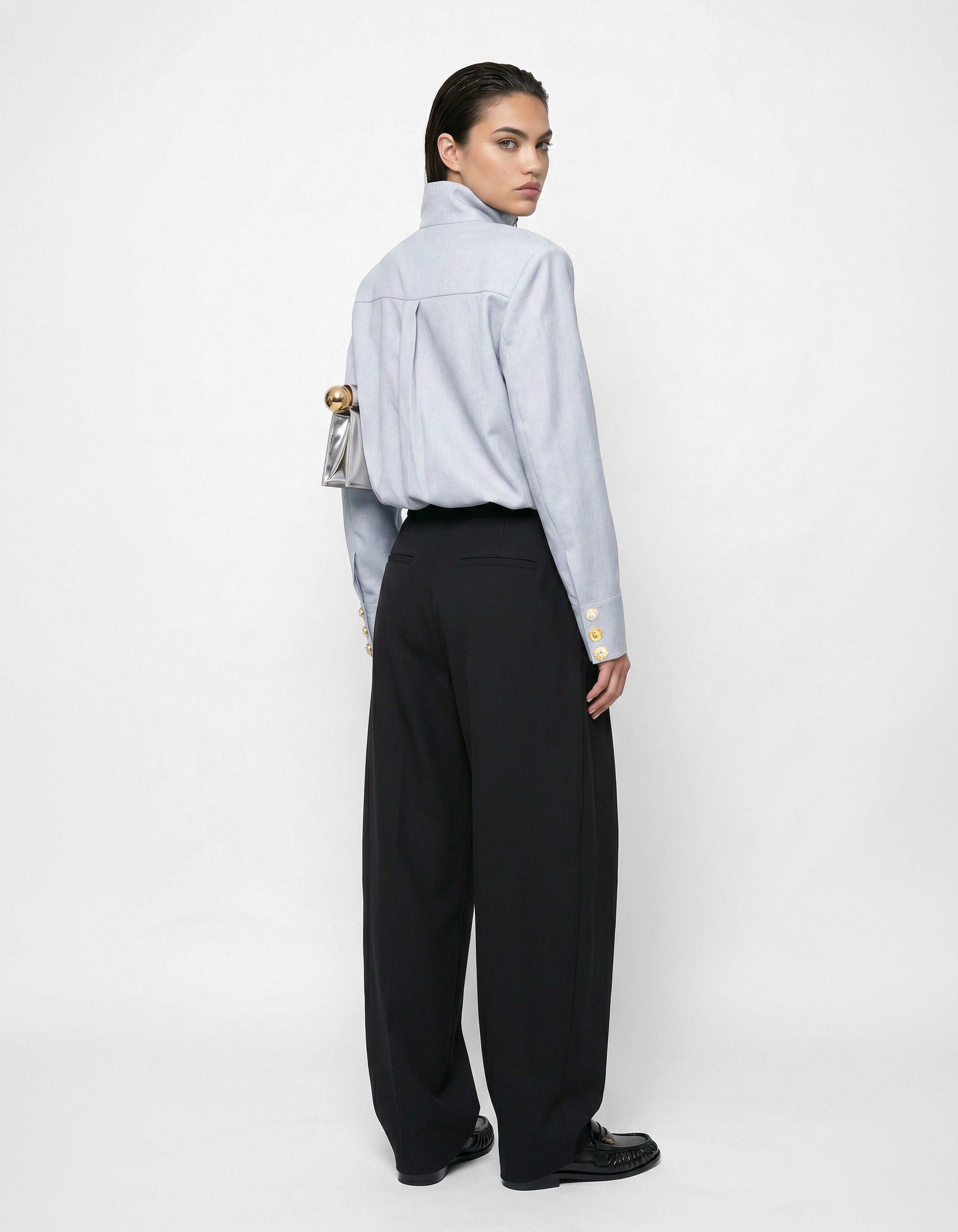 Fancy Button Blouse Lichtgrijs SHOEBY WOMEN