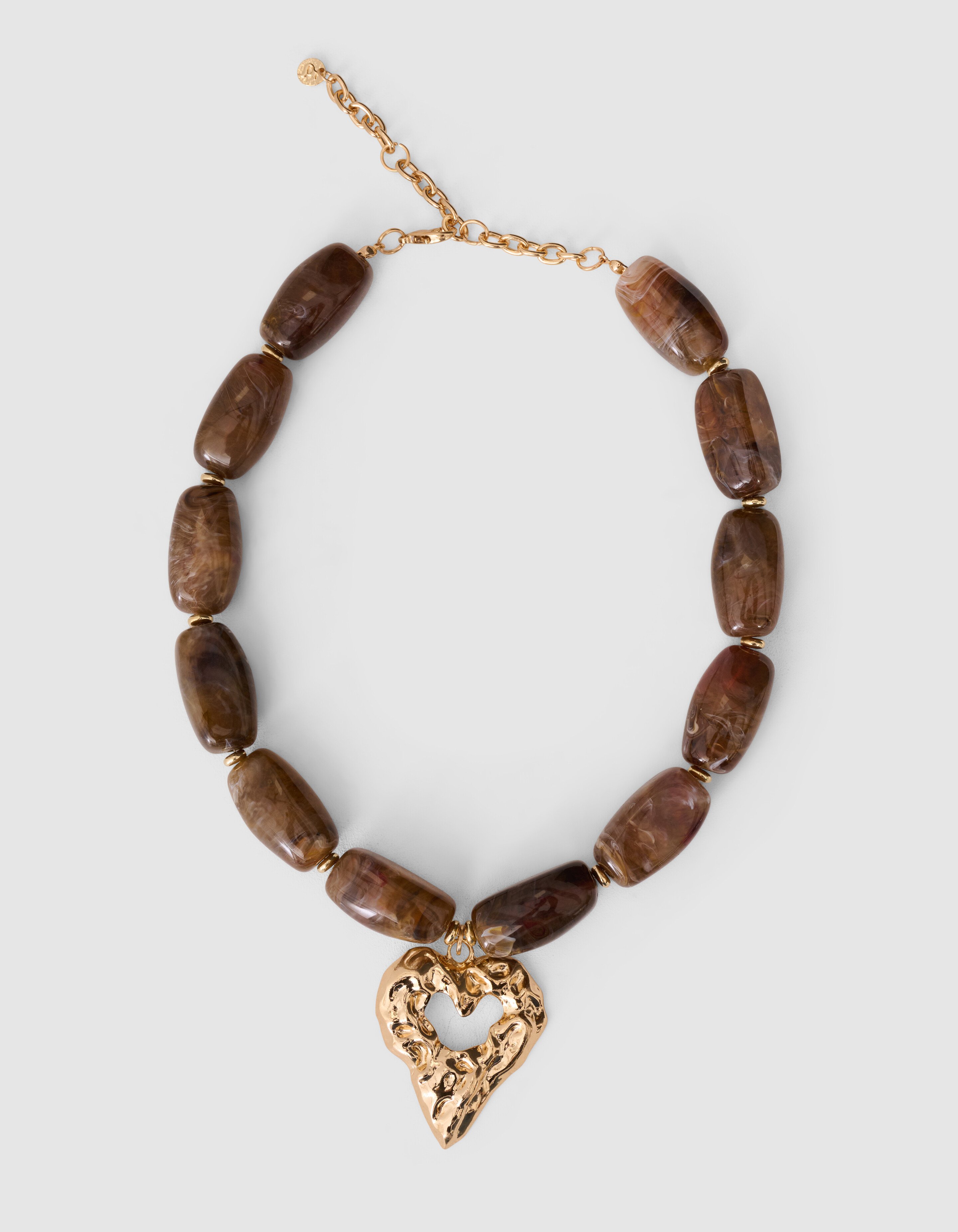 Square Beaded Heart Ketting Bruin SHOEBY ACCESSOIRES