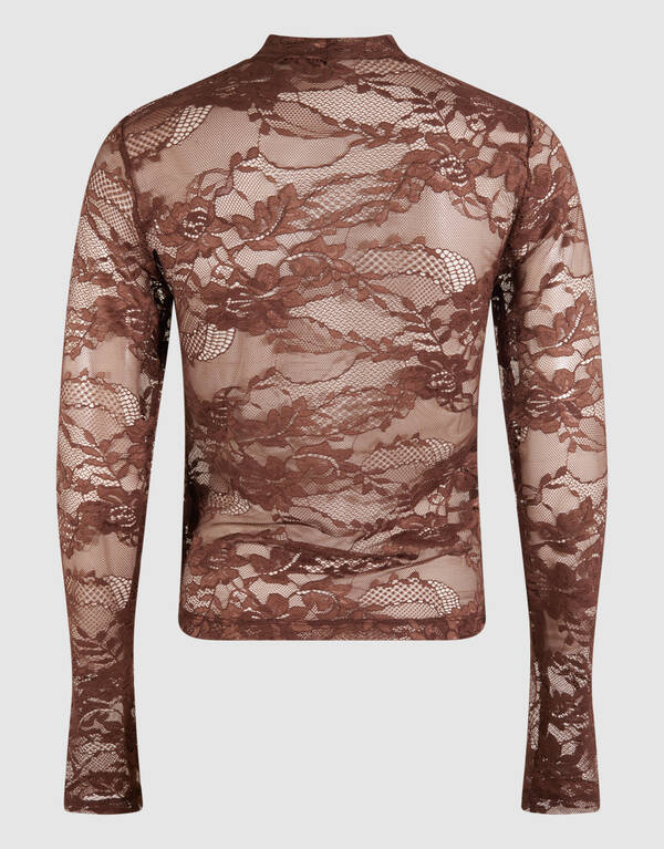 Flower Kanten Top Donkerbruin SHOEBY WOMEN