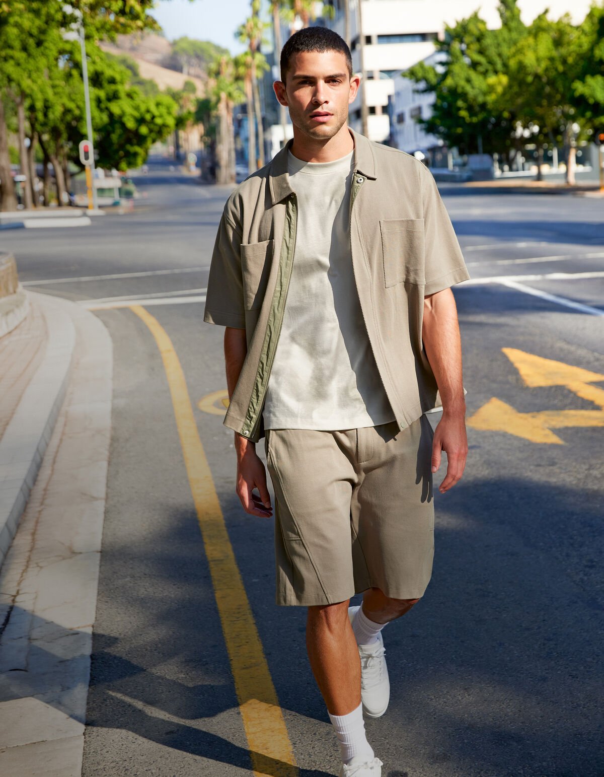 Structuur Zipper Overshirt Khaki SHOEBY MEN