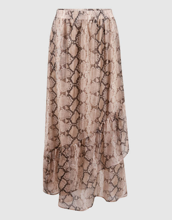 Snake Ruffle Maxi Rok Lichtbruin SHOEBY WOMEN