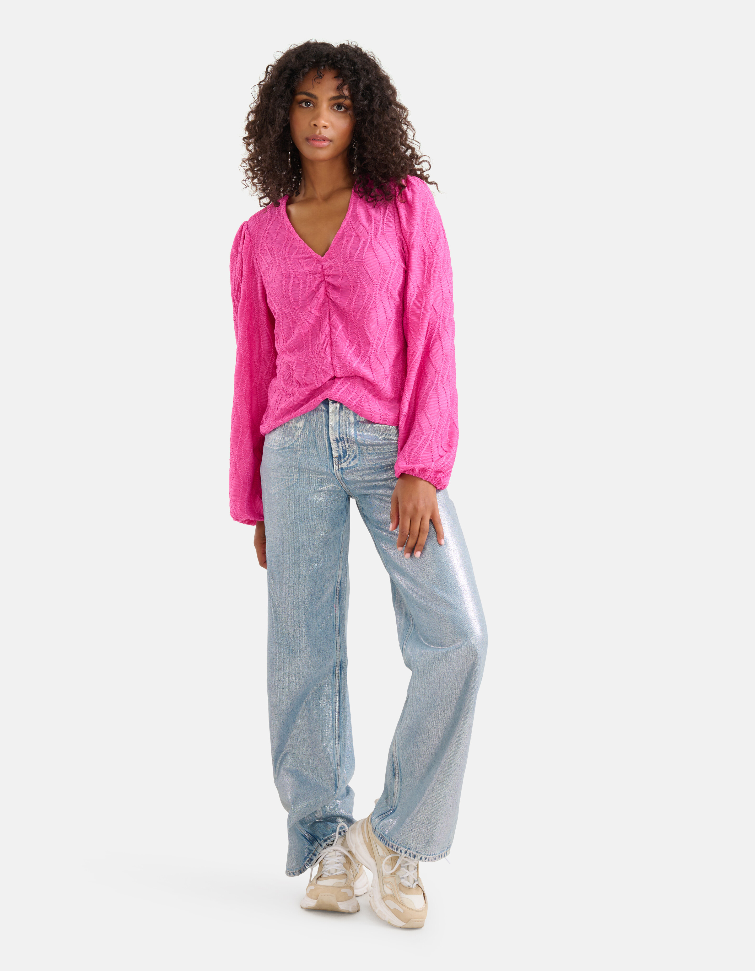 Structuur V-hals Top Roze SHOEBY WOMEN