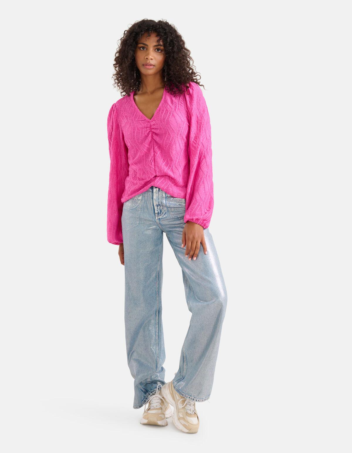 Structuur V-hals Top Roze SHOEBY WOMEN