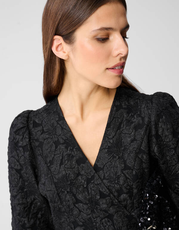 Jacquard Wrap Mini Jurk Zwart SHOEBY WOMEN