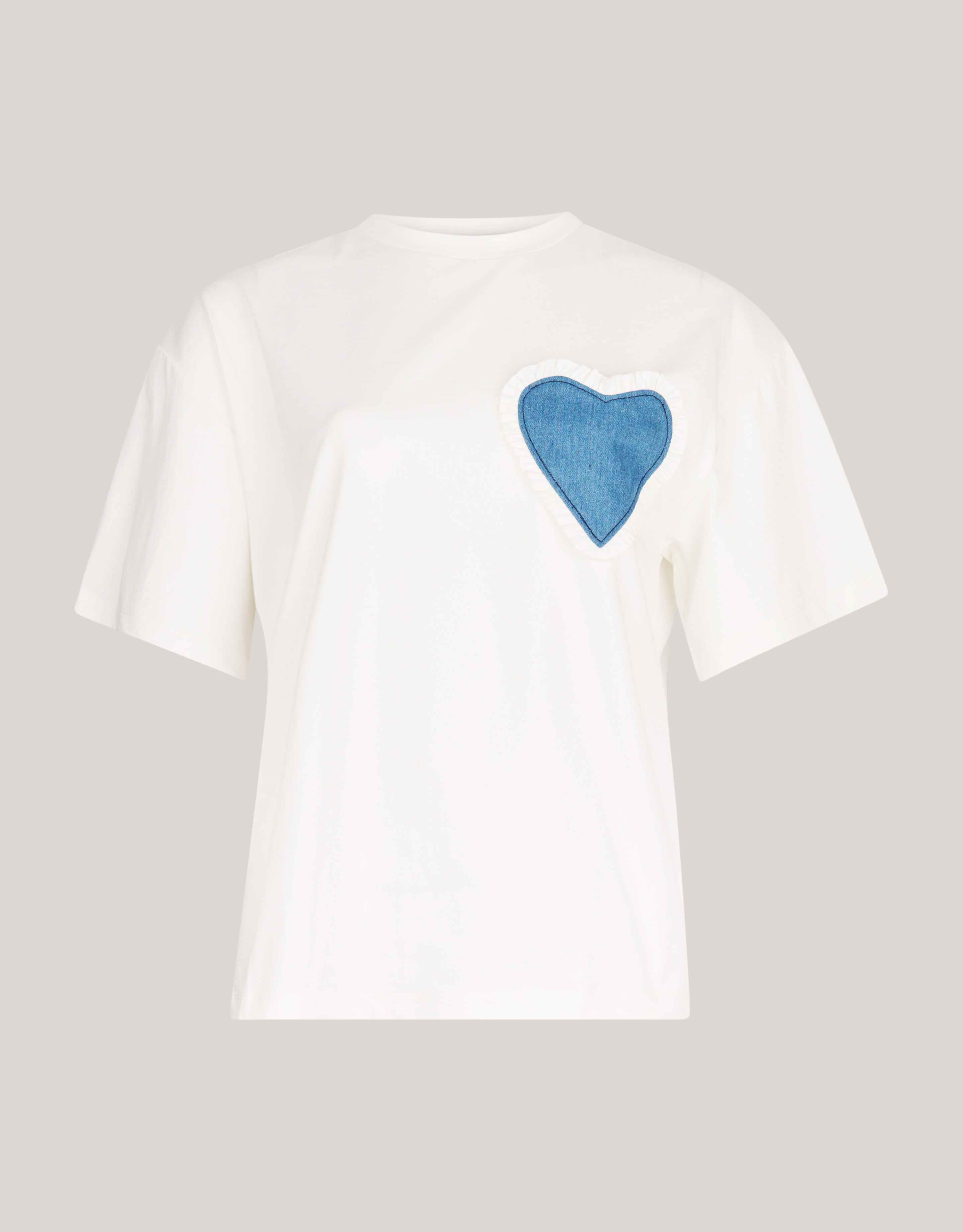Oversized Denim Patch T-shirt Wit SHOEBY WOMEN