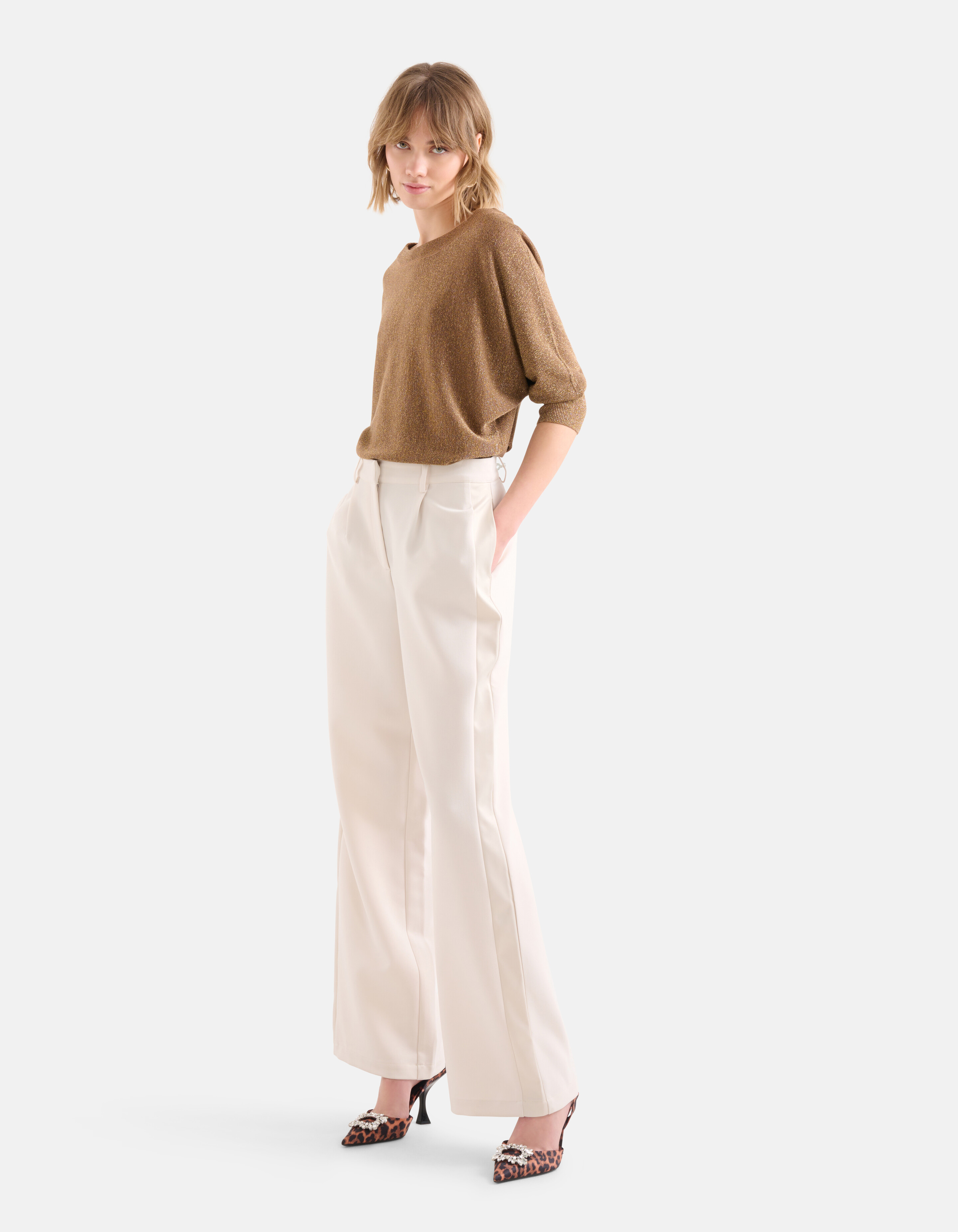 Wide Leg Stripe Pantalon Wit SHOEBY WOMEN