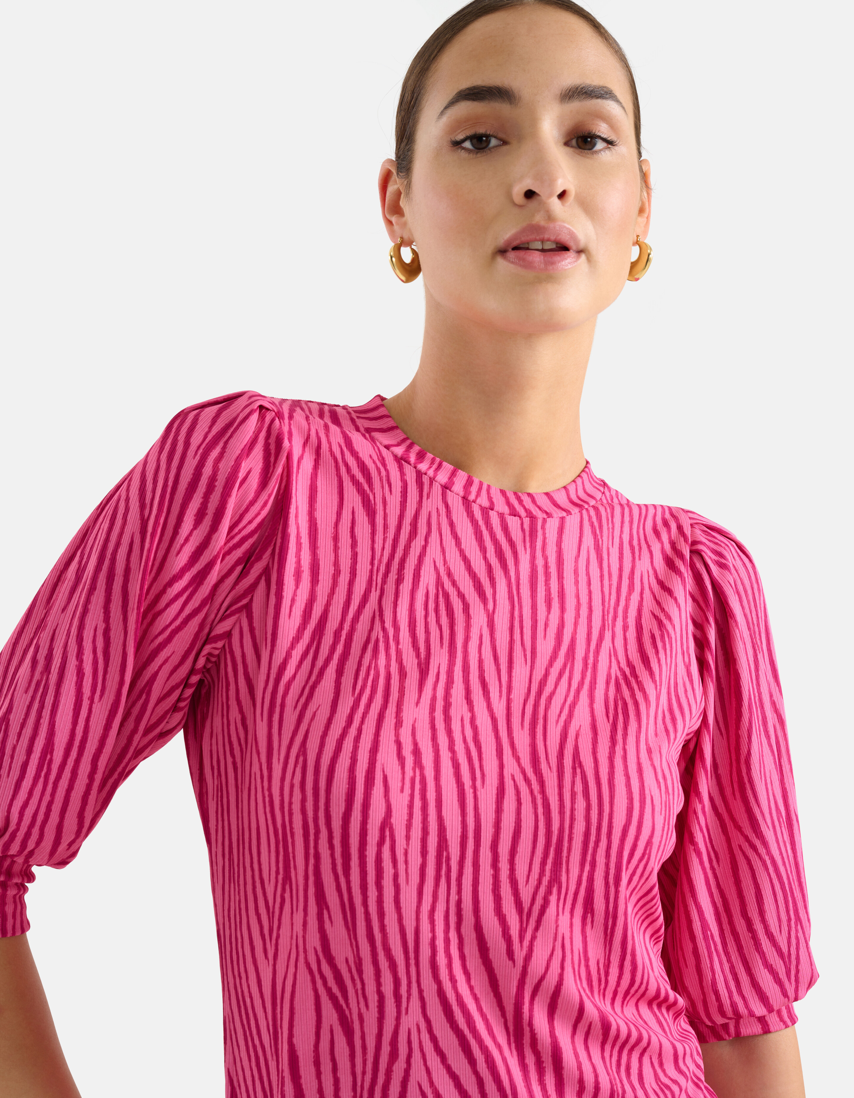 Zebra Print Rib Top Roze SHOEBY WOMEN