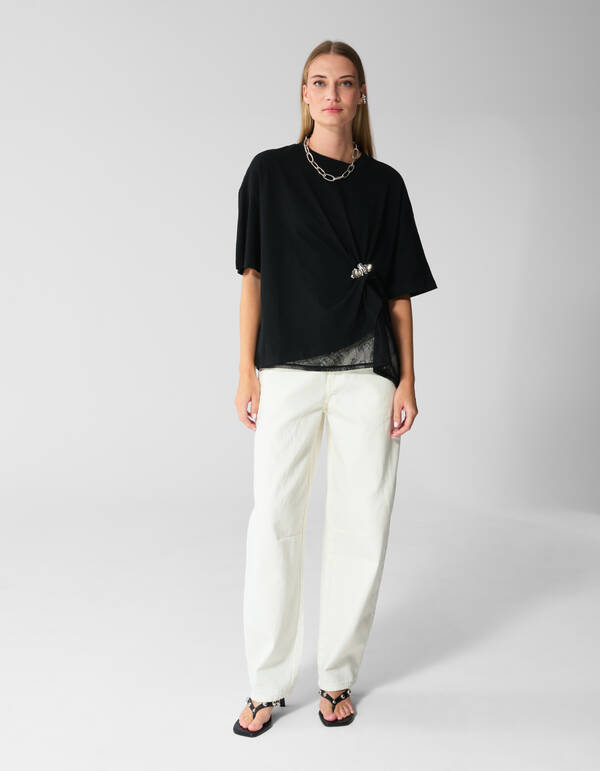 Lace Detail T-shirt Zwart SHOEBY WOMEN