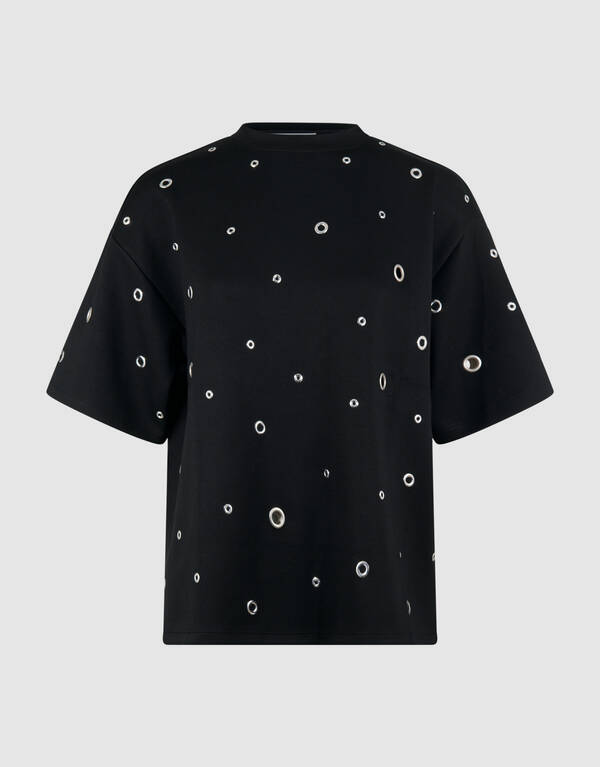 Oversized Eyelet Sweat T-shirt Zwart SHOEBY WOMEN