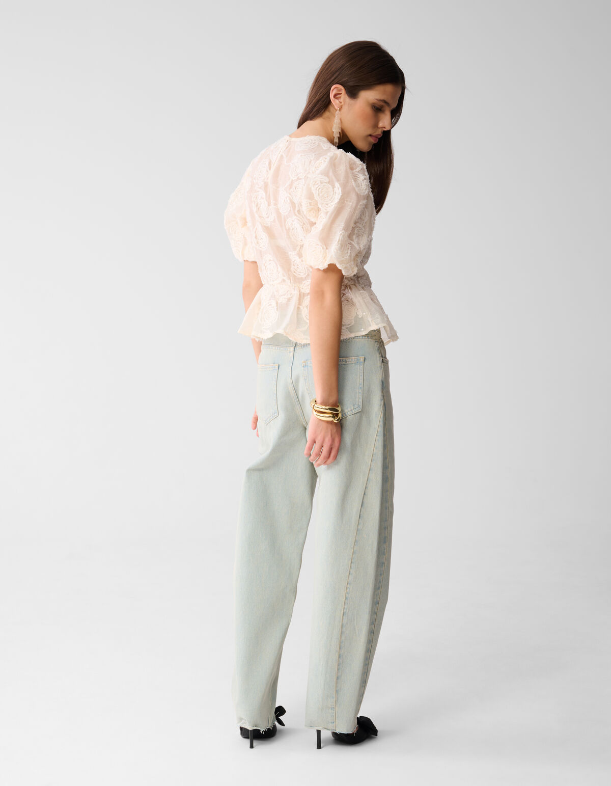 Sequin Bloemen Top Gebroken Wit SHOEBY WOMEN