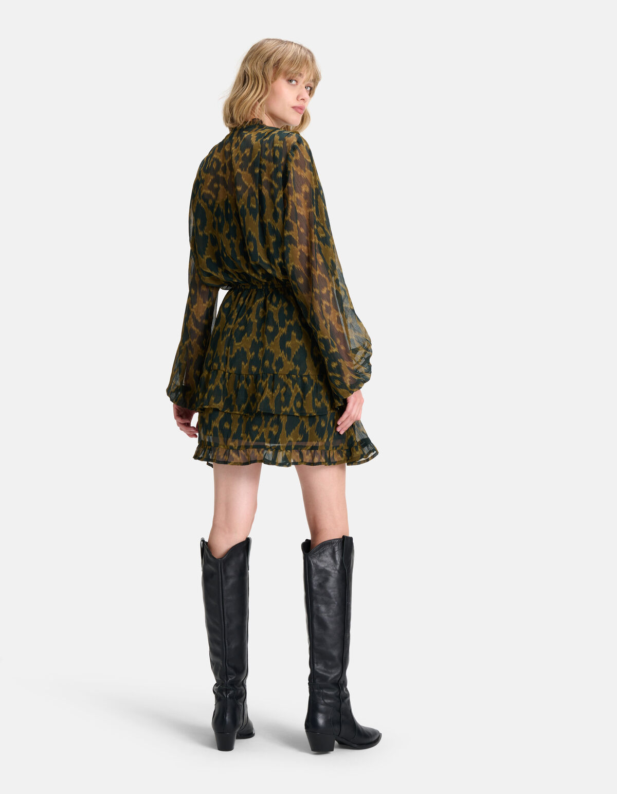 Leopard Print Jurk Donkergroen SHOEBY WOMEN