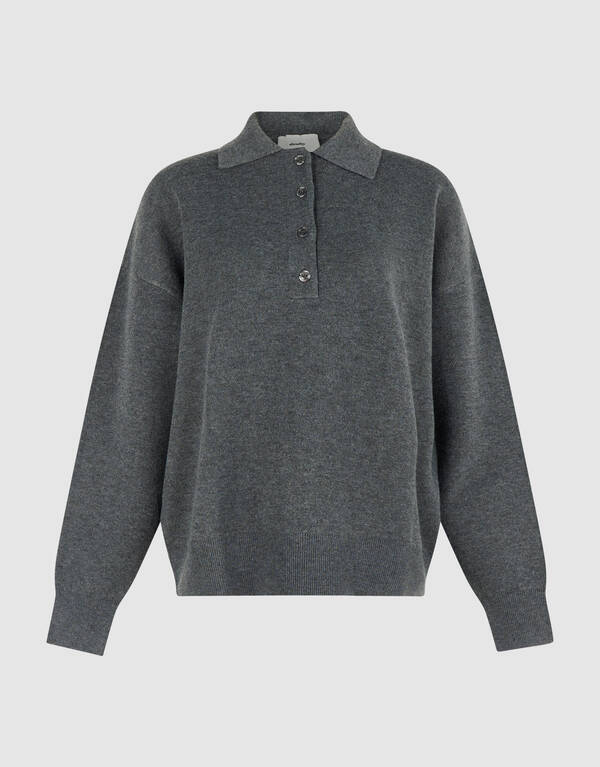Oversized Gebreide Polo Trui Donkergrijs SHOEBY WOMEN