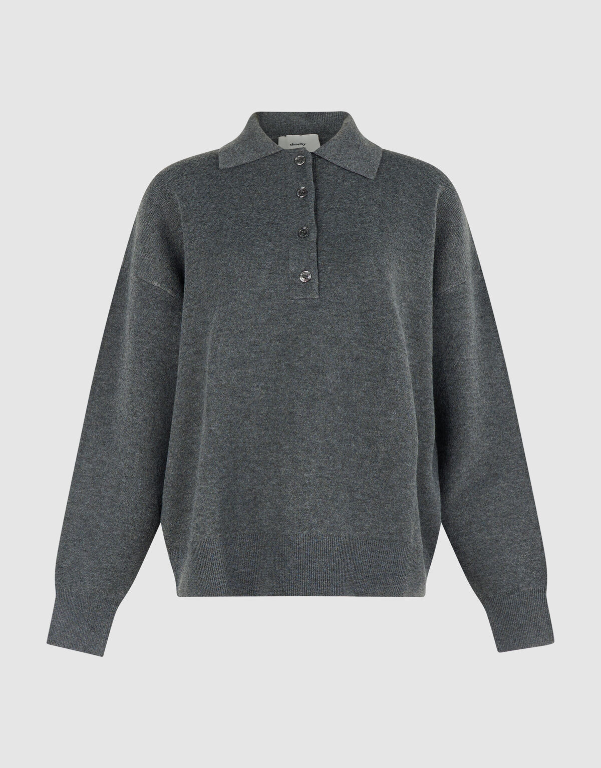 Oversized Gebreide Polo Trui Donkergrijs SHOEBY WOMEN