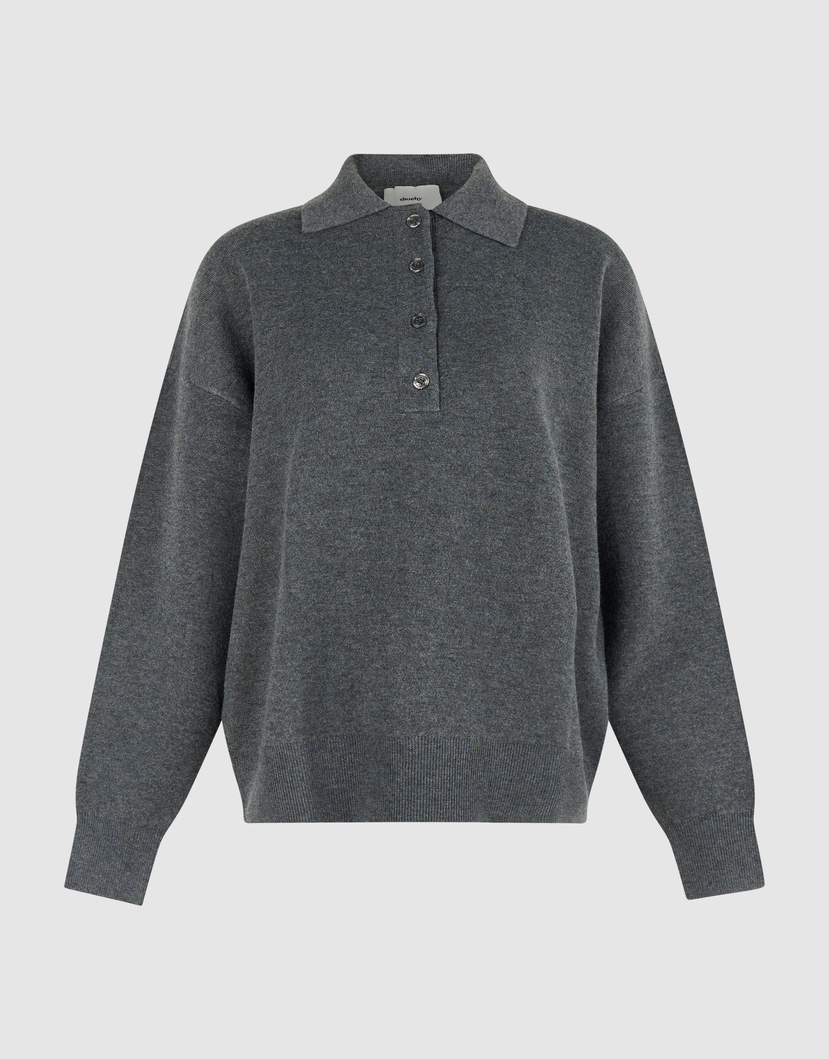 Oversized Gebreide Polo Trui Donkergrijs SHOEBY WOMEN