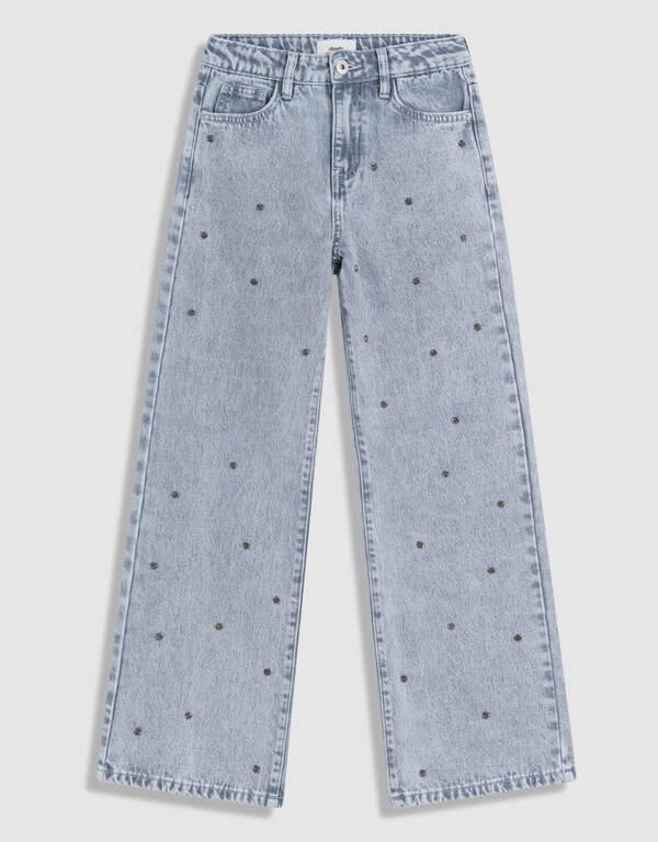 Rose Stud Straight Fit Jeans Lichtgrijs SHOEBY GIRLS