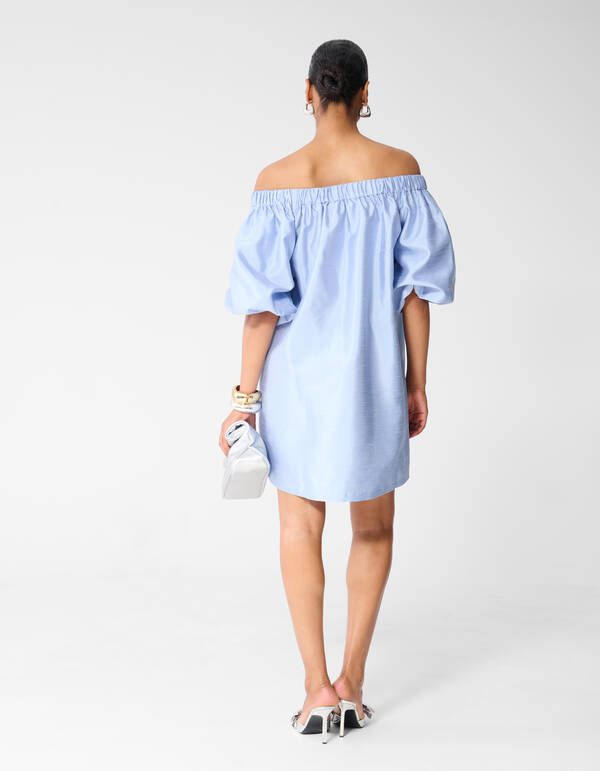 Shiny Off Shoulder Mini Jurk Lichtblauw SHOEBY WOMEN