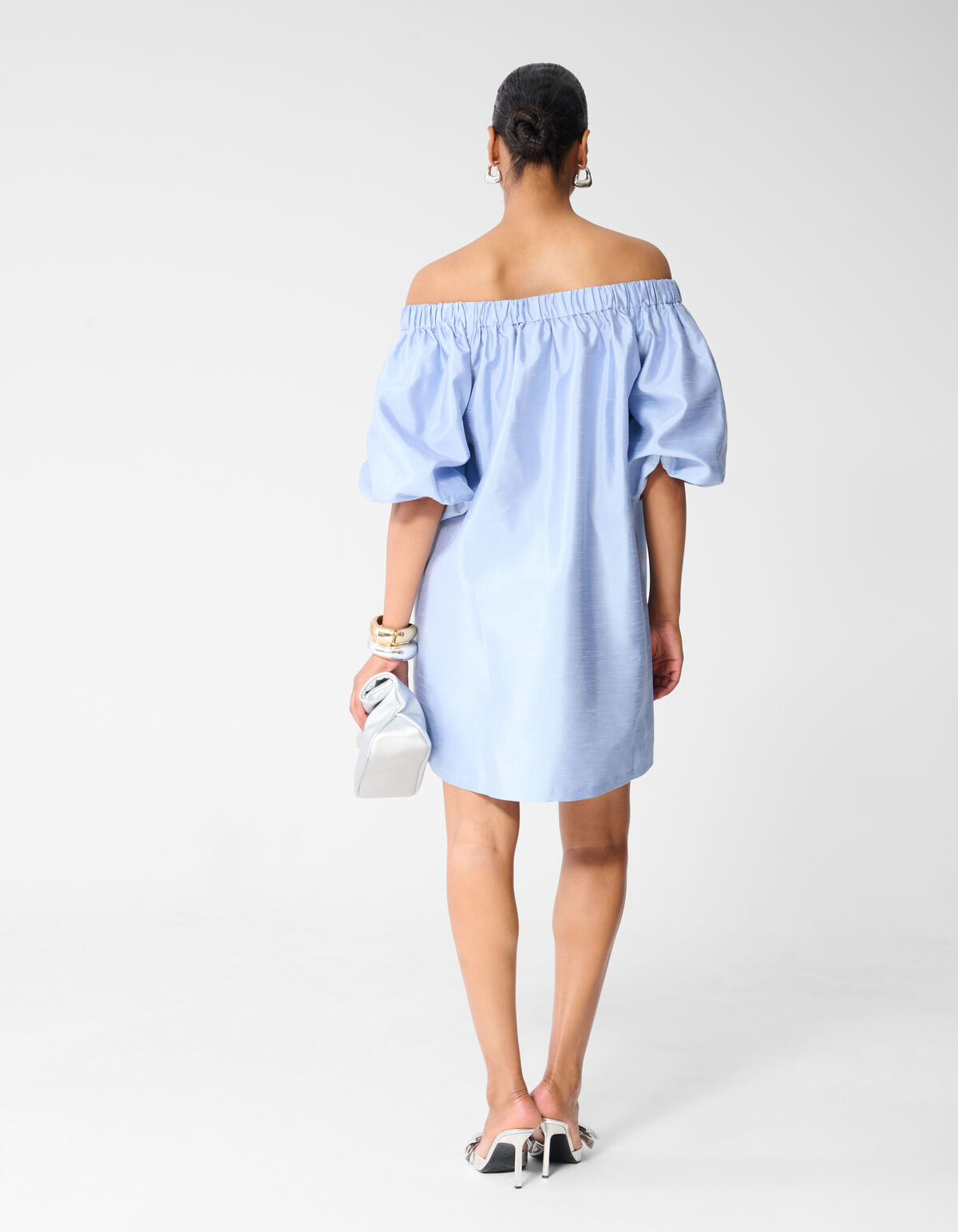Shiny Off Shoulder Mini Jurk Lichtblauw SHOEBY WOMEN