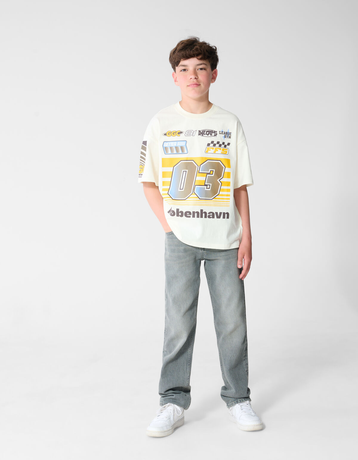 Race Artwork T-shirt Gebroken Wit SHOEBY BOYS