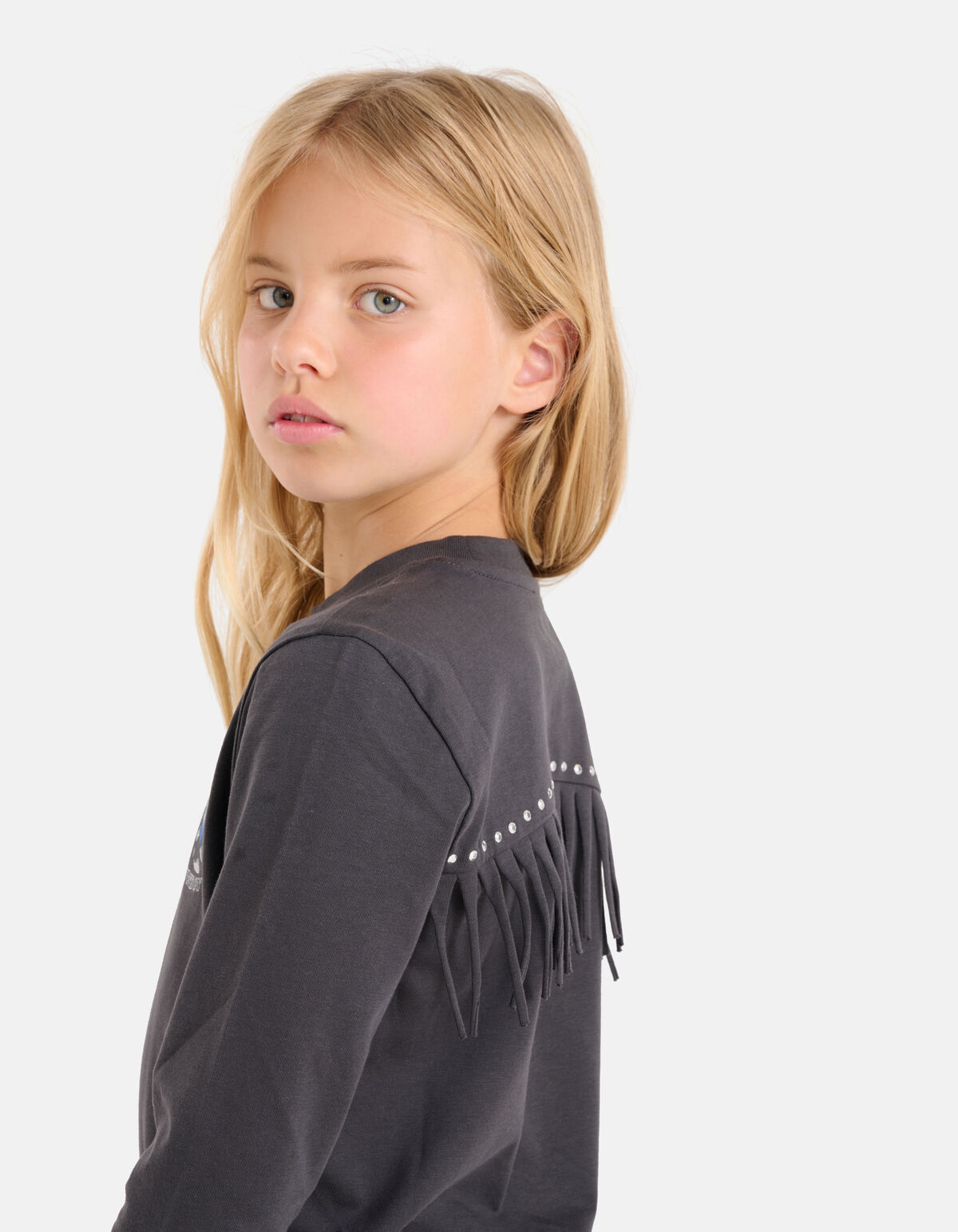 Fringe Longsleeve Donkergrijs SHOEBY GIRLS