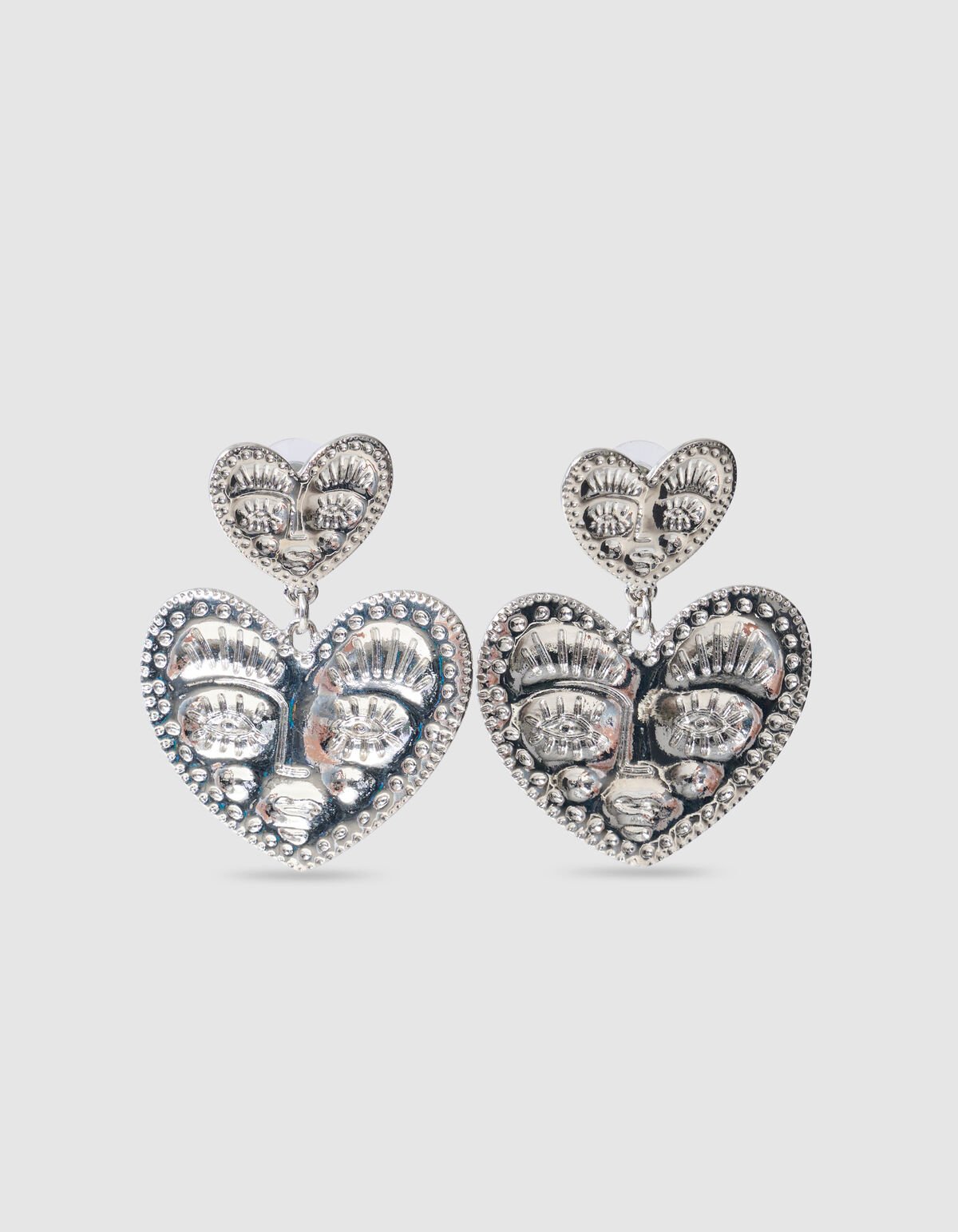 Face Heart Oorbellen Zilver SHOEBY ACCESSOIRES