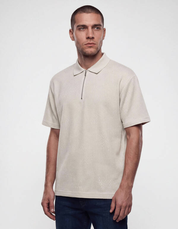 Structuur Zipper Polo Zand SHOEBY MEN