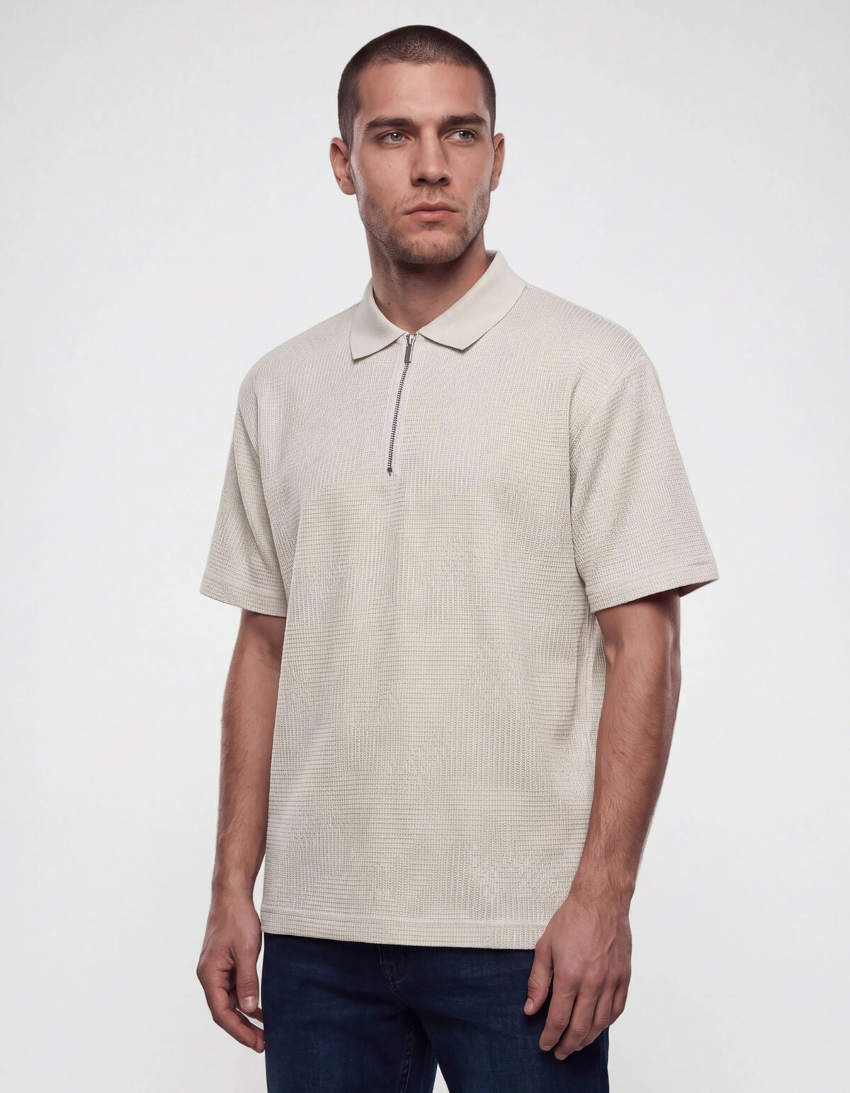 Structuur Zipper Polo Zand SHOEBY MEN