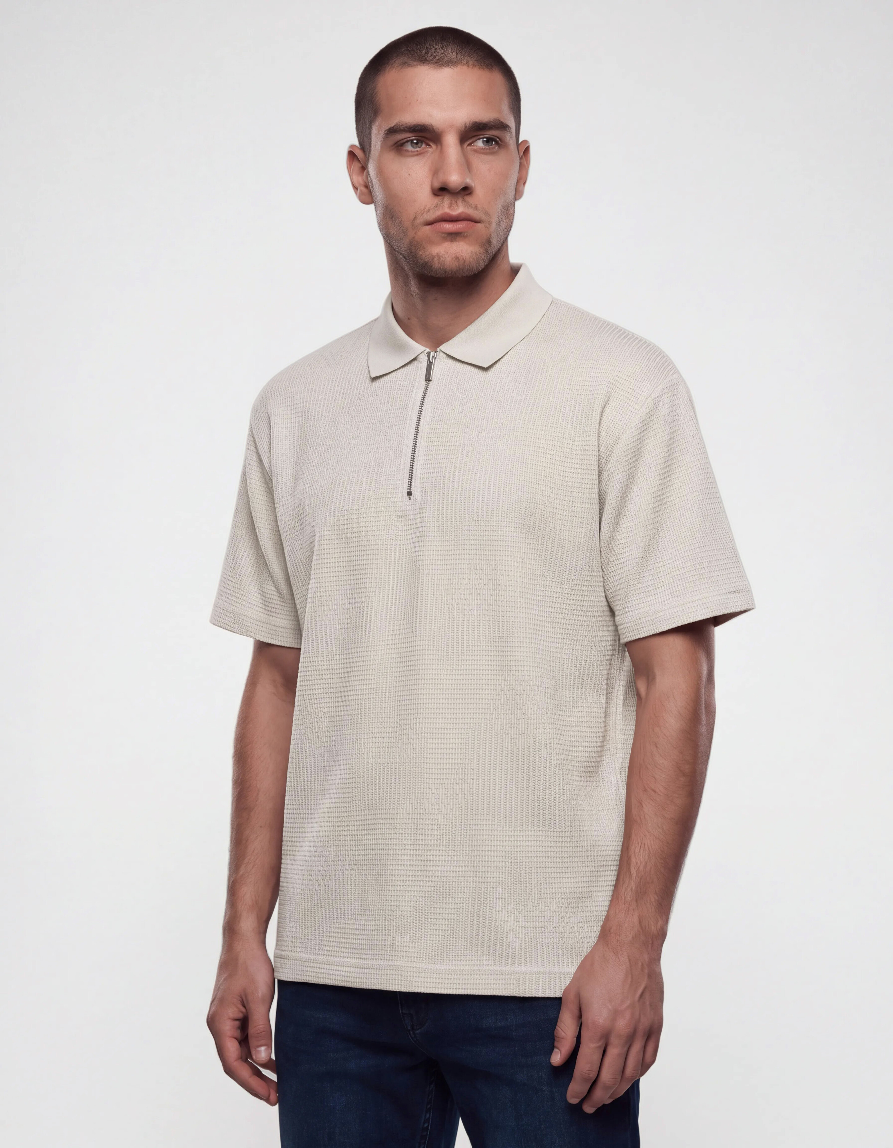 Structuur Zipper Polo Zand SHOEBY MEN