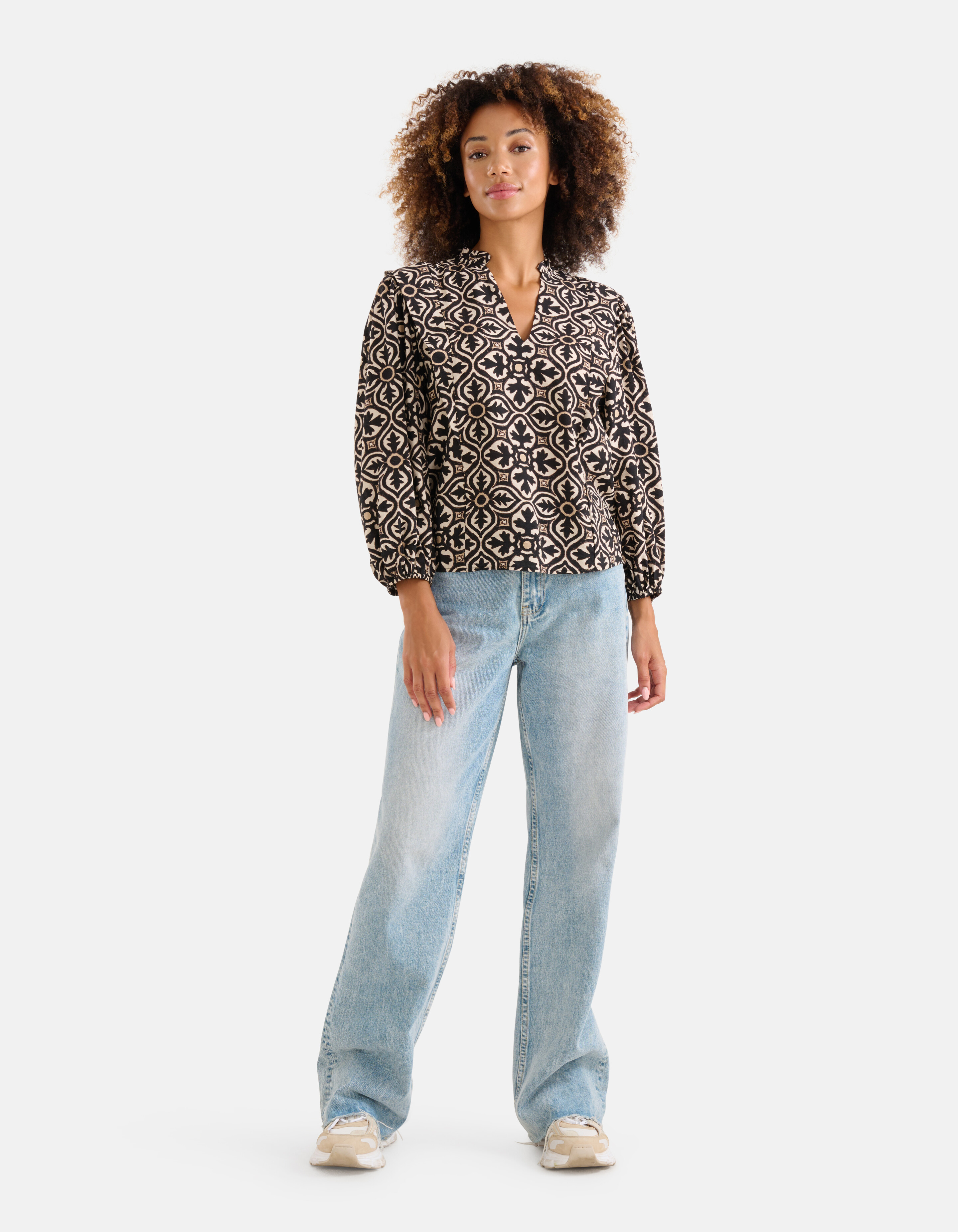 Printed Blouse Zwart/Gebroken Wit SHOEBY WOMEN