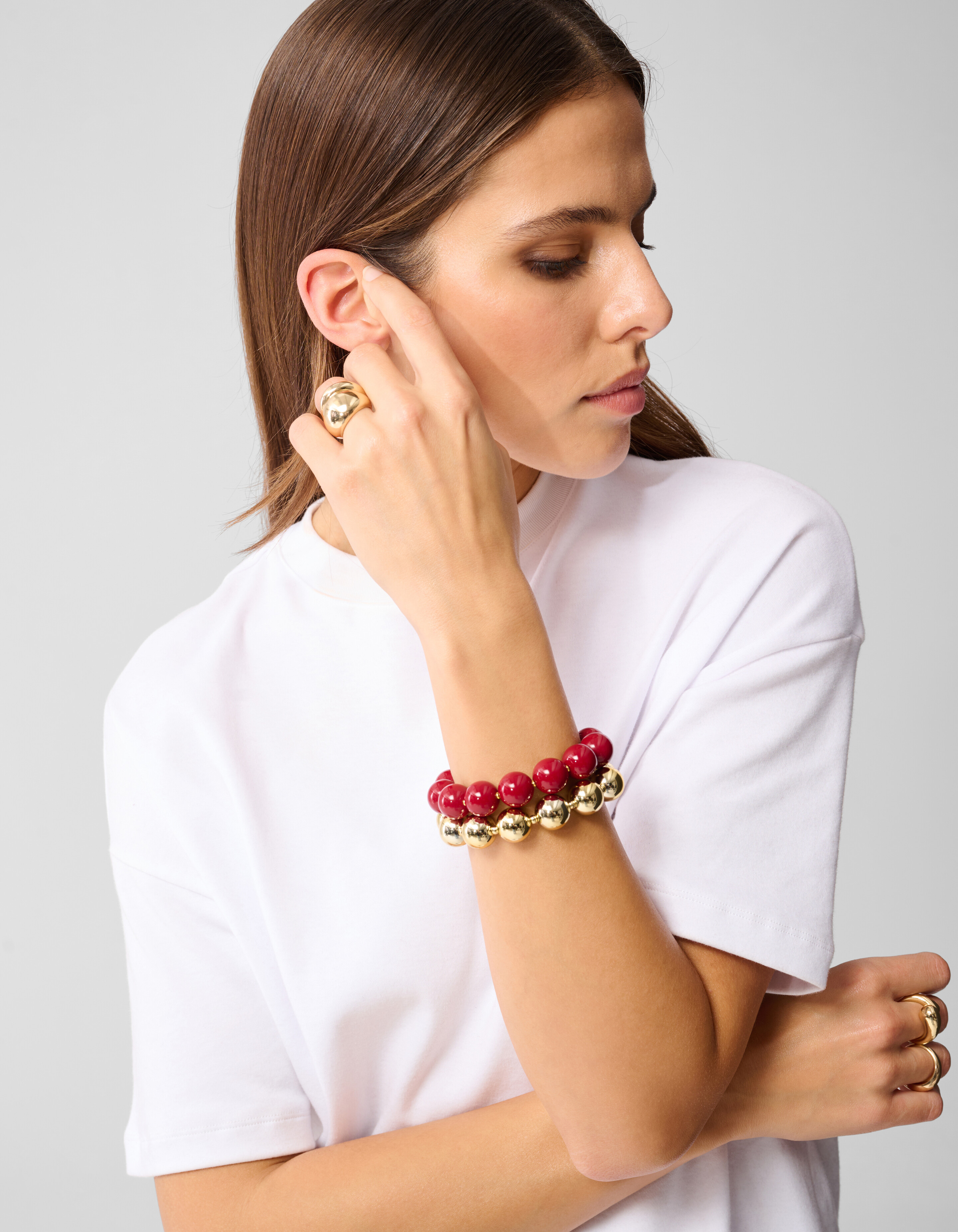 Beaded Armband Set Donkerrood SHOEBY ACCESSOIRES