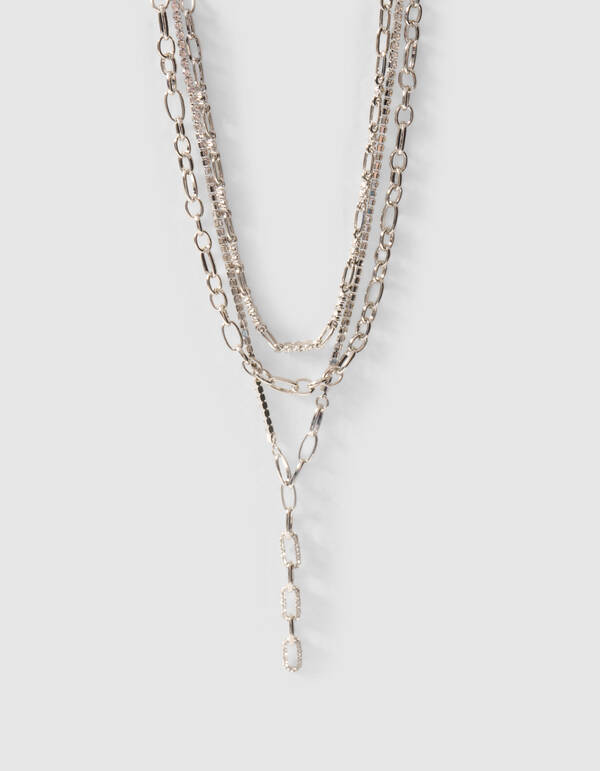 Triple Layer Strass Ketting Zilver SHOEBY ACCESSOIRES