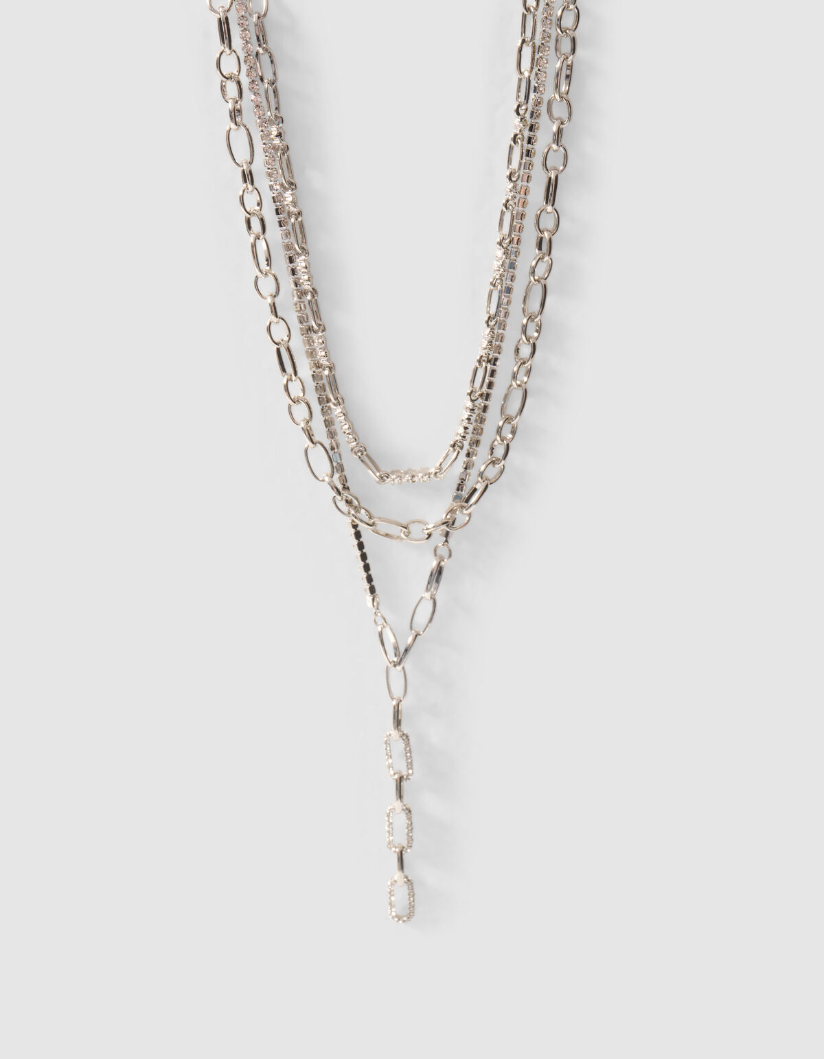 Triple Layer Strass Ketting Zilver SHOEBY ACCESSOIRES
