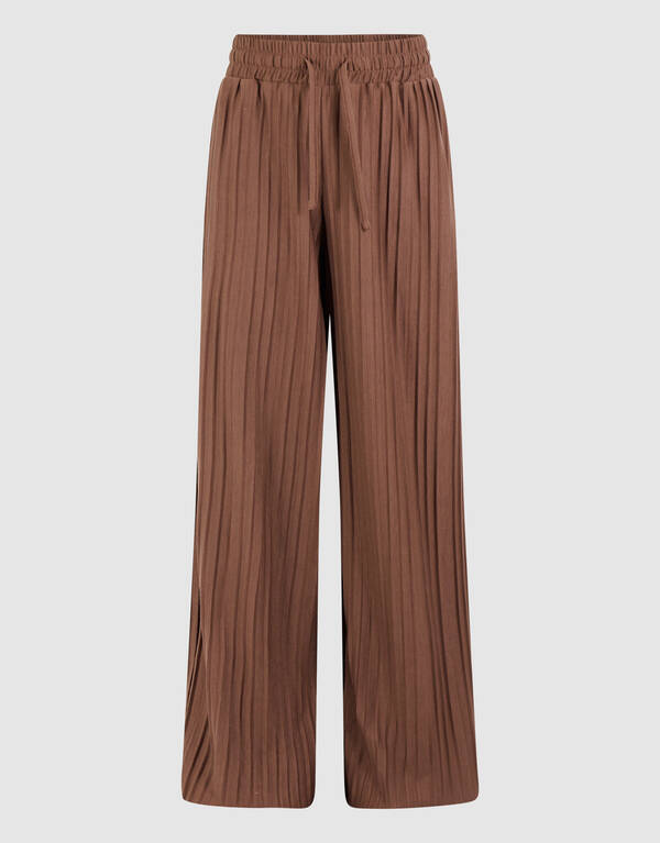 Pliss&eacute; Wide Leg Broek Bruin SHOEBY GIRLS
