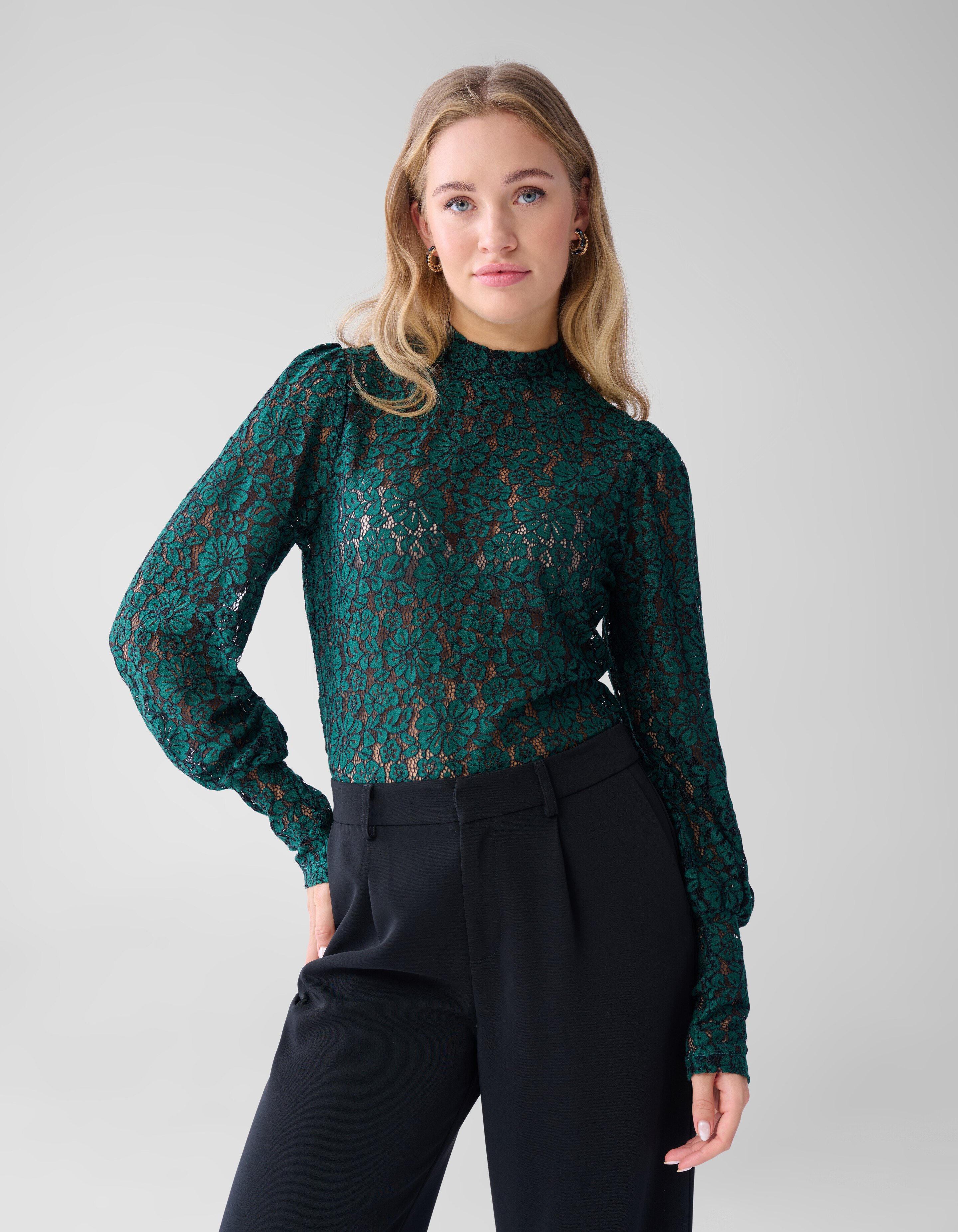 Two Tone Kanten Top Donkergroen SHOEBY WOMEN