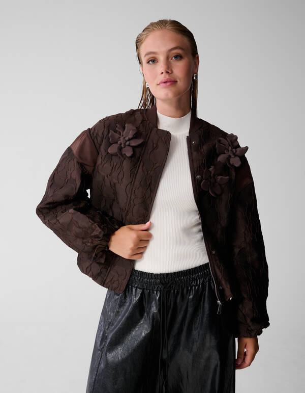 Flower Jacquard Bomber Donkerbruin SHOEBY WOMEN